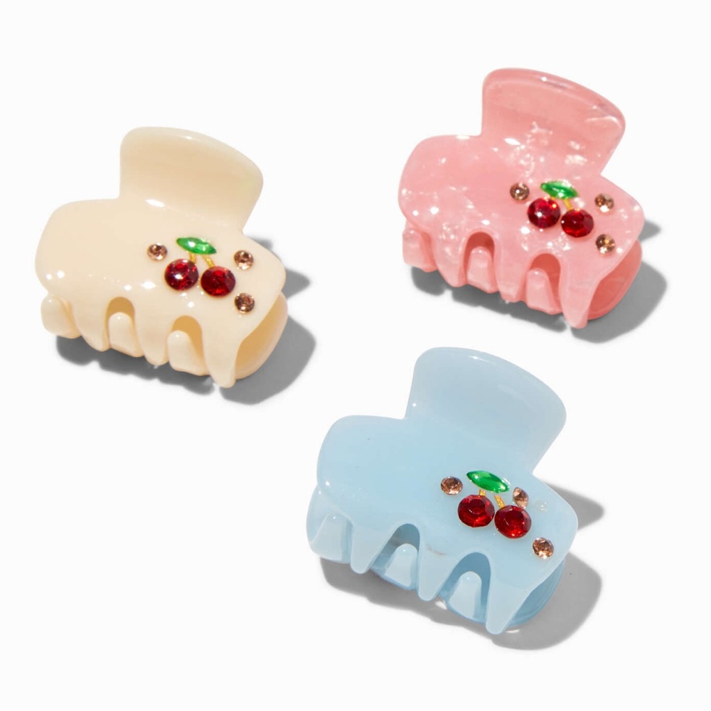 Rhinestone Cherry Iridescent Mini Hair Claws